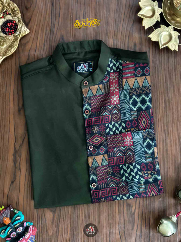 Bottle Green Designer Half Patch Shirt[SHIRT00091]