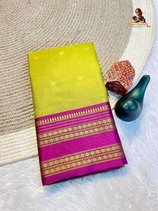Semi Silk Saree - Lime Green with Magenta [SAREE0000210]