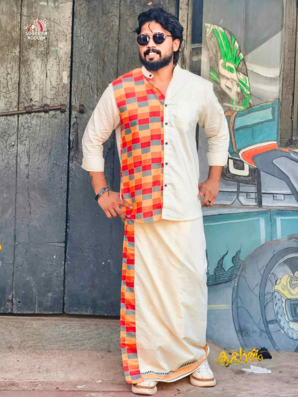 Off White premium Designer Half patch shirt+ Single Dhoti Combo[COMBO000242]