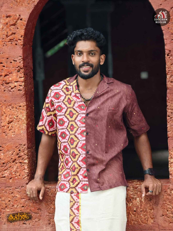 NIRAKKOOTT - BROWN IKAT HALF SLEEVE SHIRT[SHIRT000222]