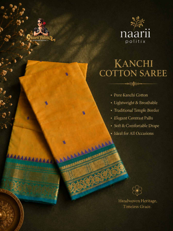 Premium Kanchi Cotton Saree - Mustard Yellow [SAREE0000302]
