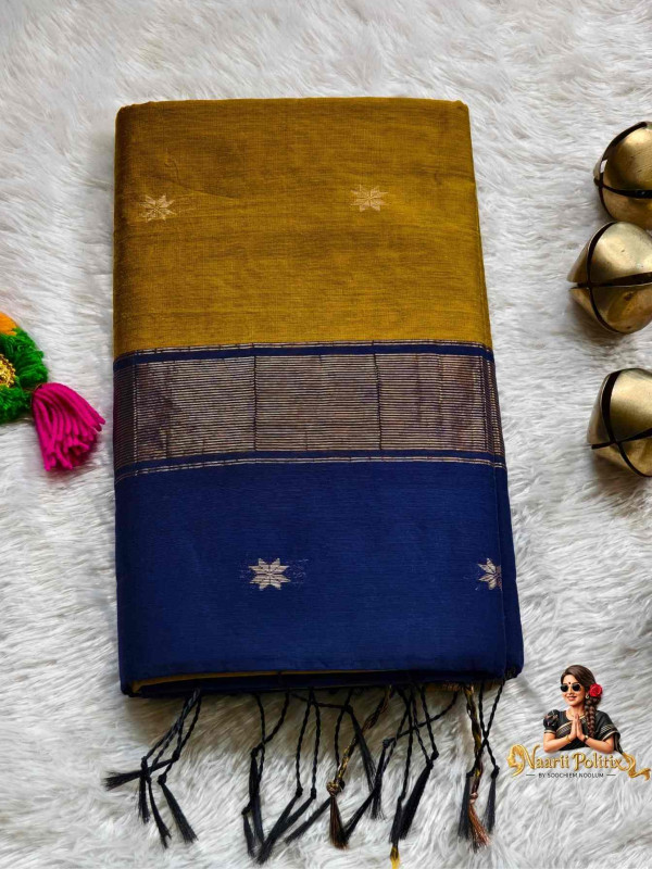 Maheswari Silk Cotton Saree - Olive Green Body Navy Blue Pallu [SAREE00006]