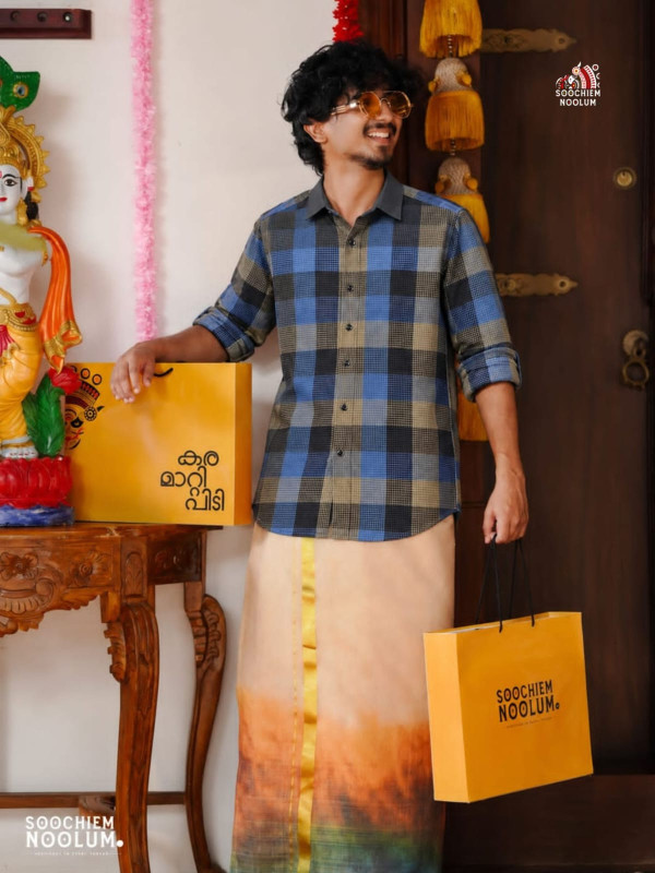 DESIGNER PREMIUM SHIRT + OMBRE SHADE DESIGNER TISSUE DHOTI COMBO