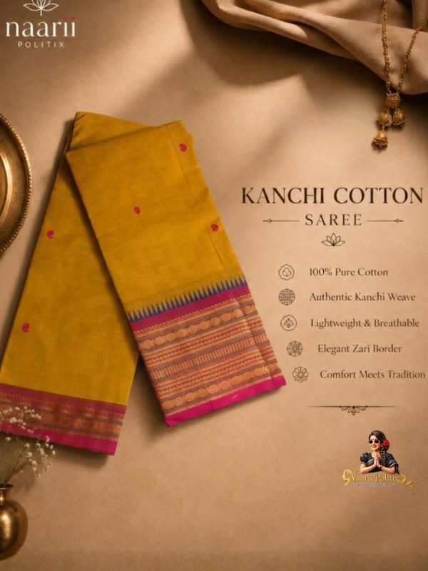Premium Kanchi Cotton Saree - Mustard yellow [SAREE0000322]