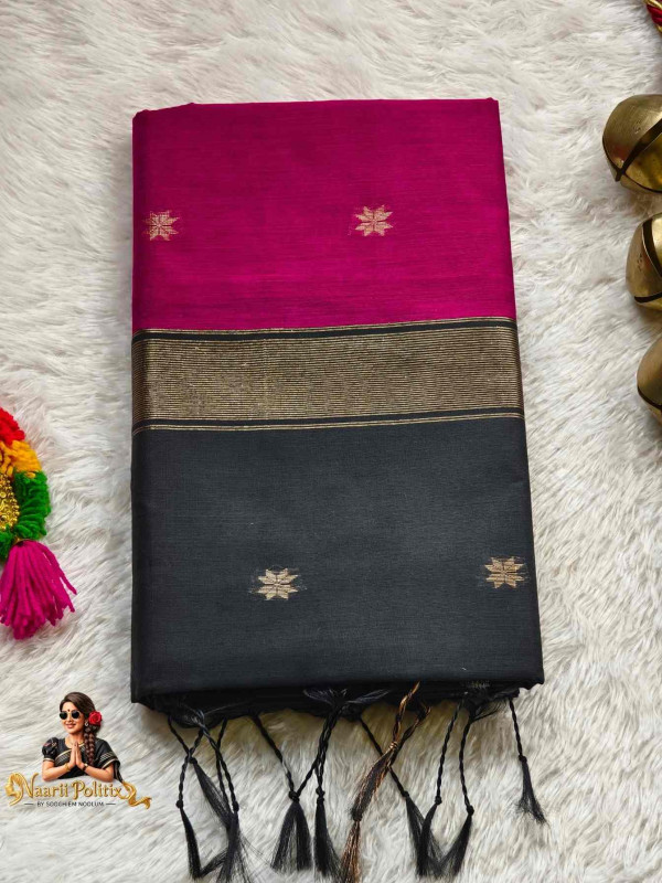 Maheswari Silk Cotton Saree - Rani Pink Body Black Pallu [SAREE000014]