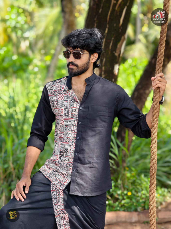 Black Designer Half Patch Shirt[SHIRT00026]