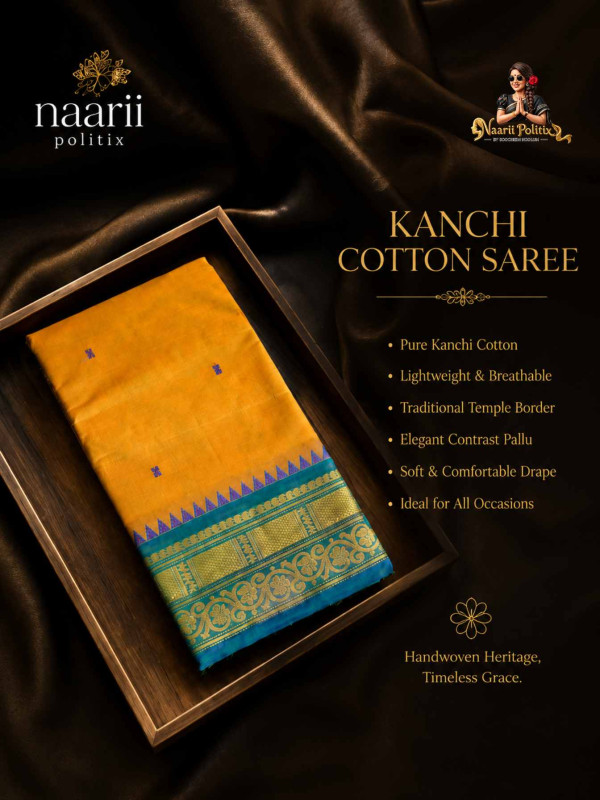 Premium Kanchi Cotton Saree - Mustard Yellow [SAREE0000302]