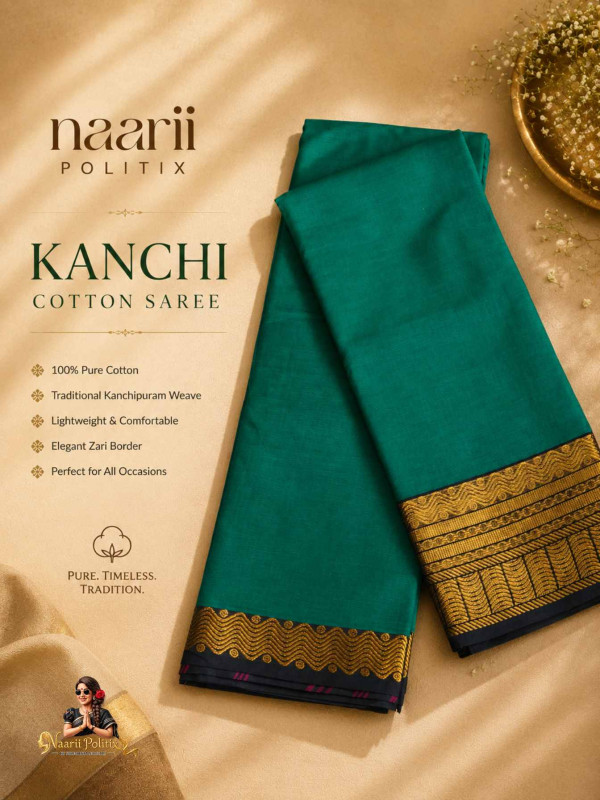 Premium Kanchi Cotton Saree -Teal Green  [SAREE0000300]