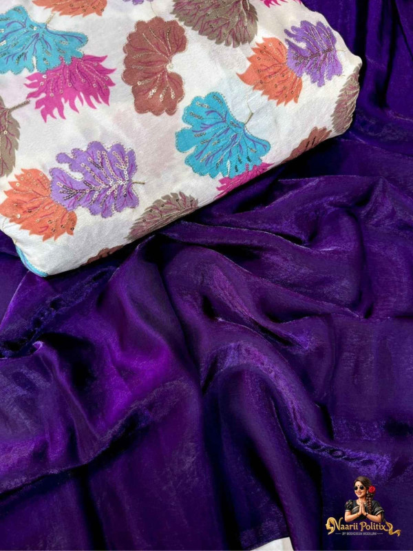 Space Sattin Saree with Postion Digital Print Blouse - [SAREE0000217]