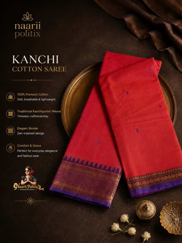Premium Kanchi Cotton Saree - Vermilion Red[SAREE0000308]