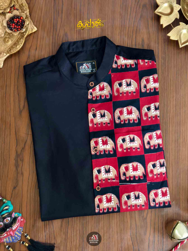 Black Elephant Designer Half Patch Shirt[SHIRT00095]