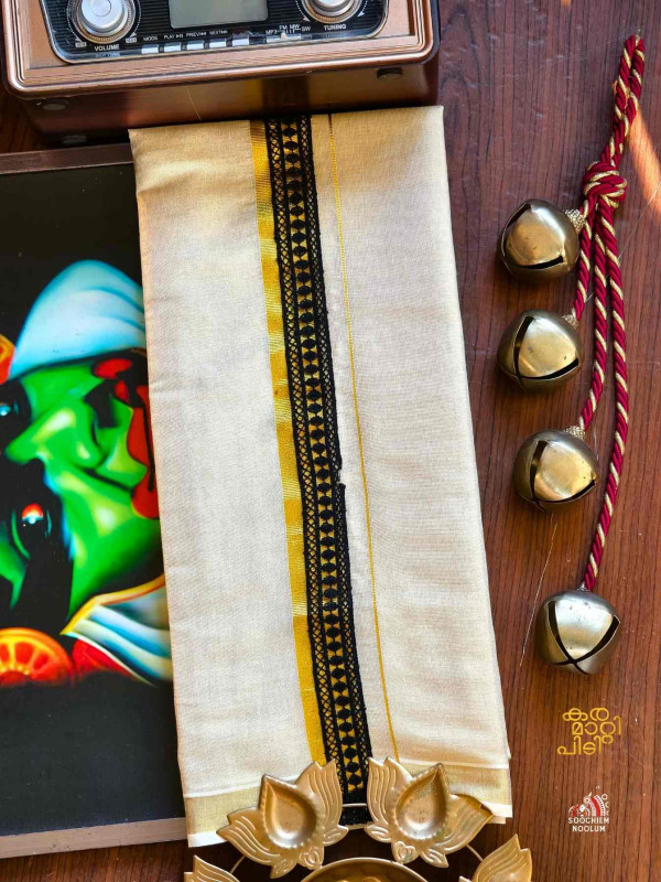 Golden Kasavu Colour Full Embroidery Designer Premium Double Dhoti[DOUBLE00056]