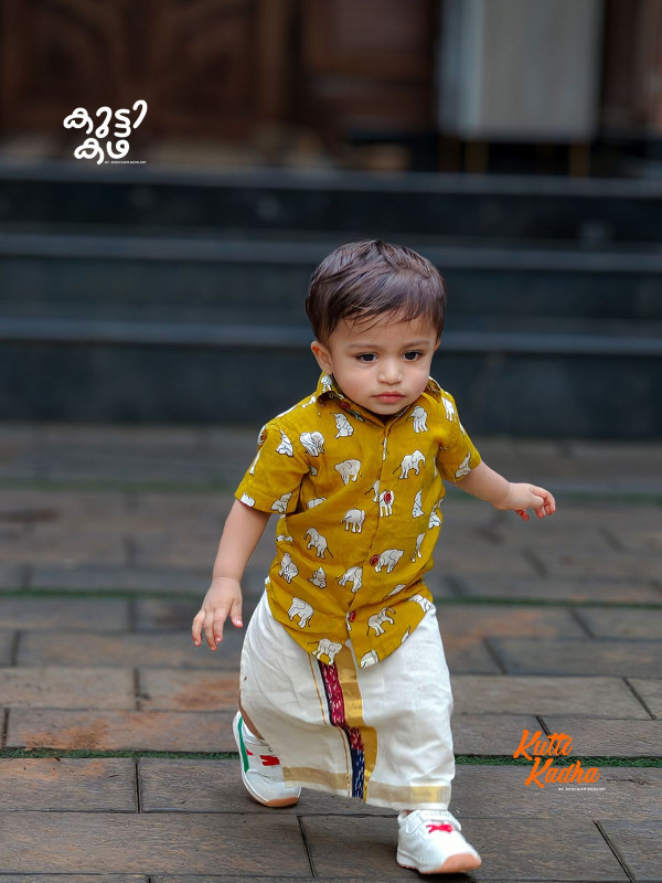 YELLOW ANAKKUTTI DESIGNER COTTON SHIRT FOR KIDS
