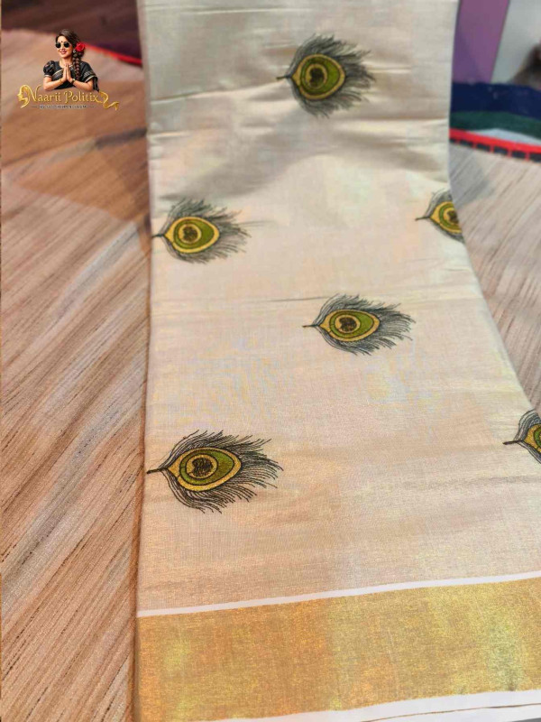 Embroidered Peacock Feather Tissue Saree [SAREE0000110]