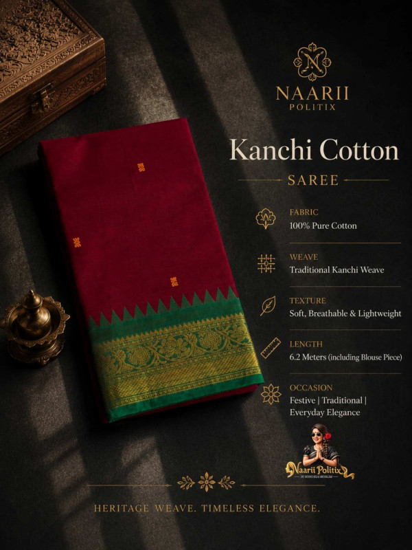 Premium Kanchi Cotton Saree - Rich Wine  [SAREE0000312]