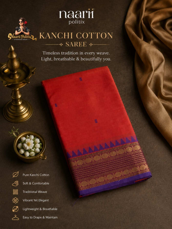 Premium Kanchi Cotton Saree - Vermilion Red[SAREE0000308]