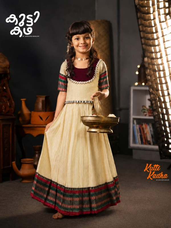 AVANI - DESIGNER NARAYANPET SKIRT AND TOP - ZARI - IVORY AND MAROON