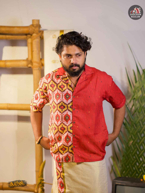 NIRAKKOOTT -RED IKAT HALF SLEEVE SHIRT[SHIRT0005]