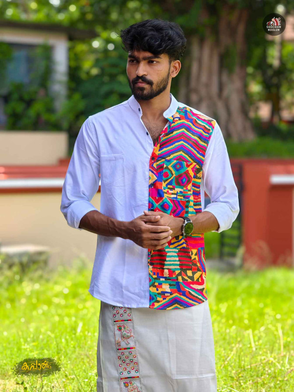 White Designer Half Patch Shirt[SHIRT00074]