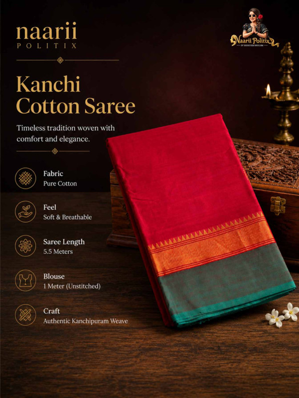 Premium Kanchi Cotton Saree - Deep Ruby Red [SAREE0000295]